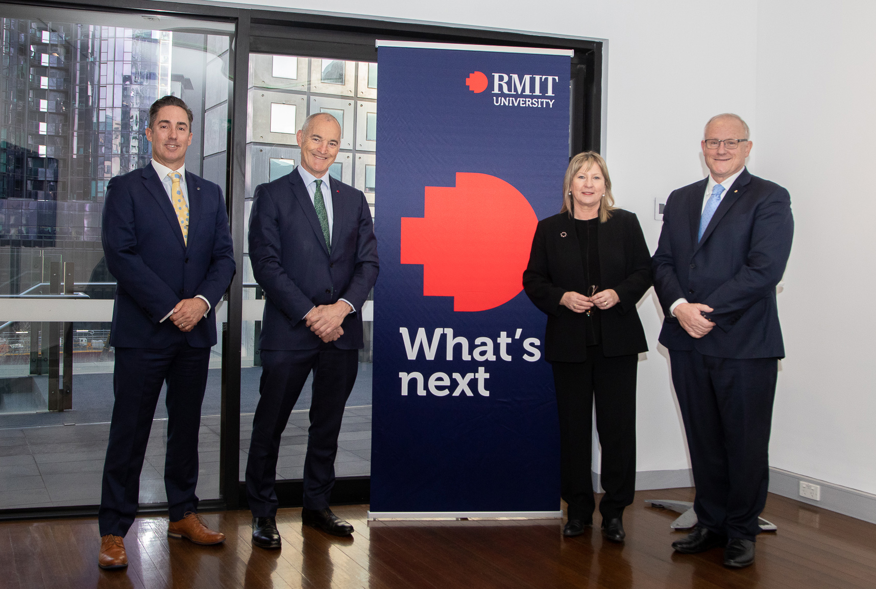 Sleeptite CEO Cameron van den Dungen, Vice-Chancellor and President of RMIT Professor Alec Cameron, Minister for Higher Education Gayle Tierney, Deputy Vice-Chancellor Research and Innovation and Vice-President Professor Calum Drummond.
