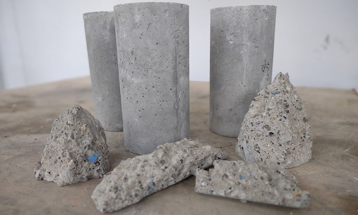 The RMIT team’s concrete that was made using PPE. Credit: RMIT University