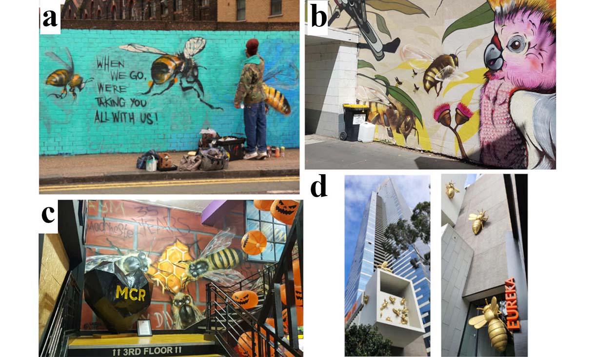 Examples of modern graffiti featuring bees.