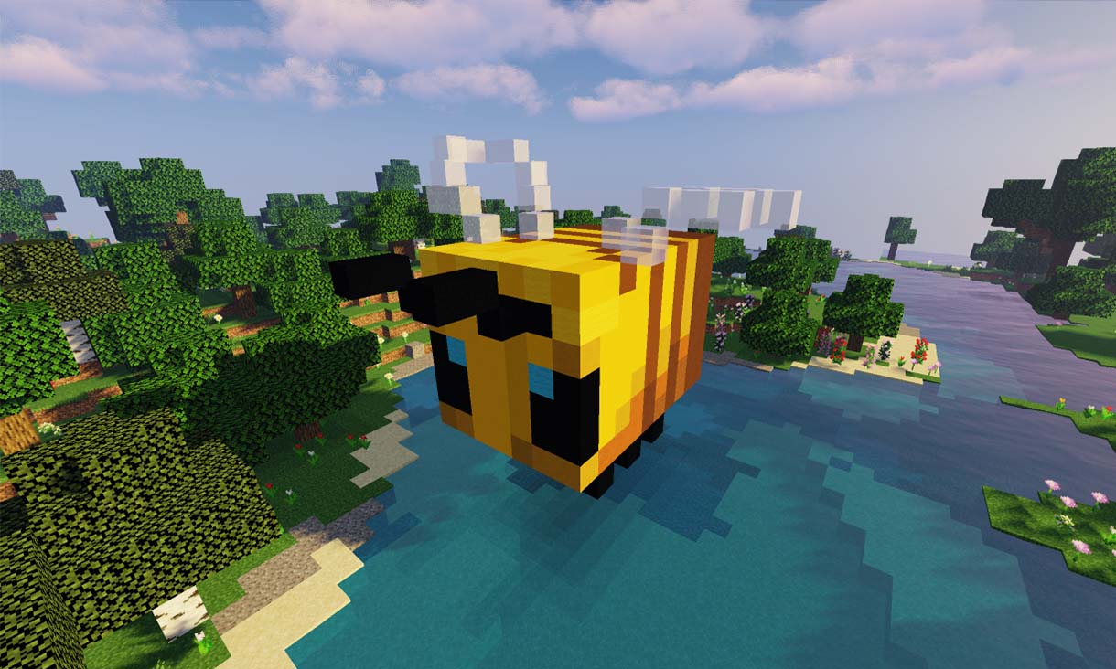 Photo of a bee in the Minecraft video game.