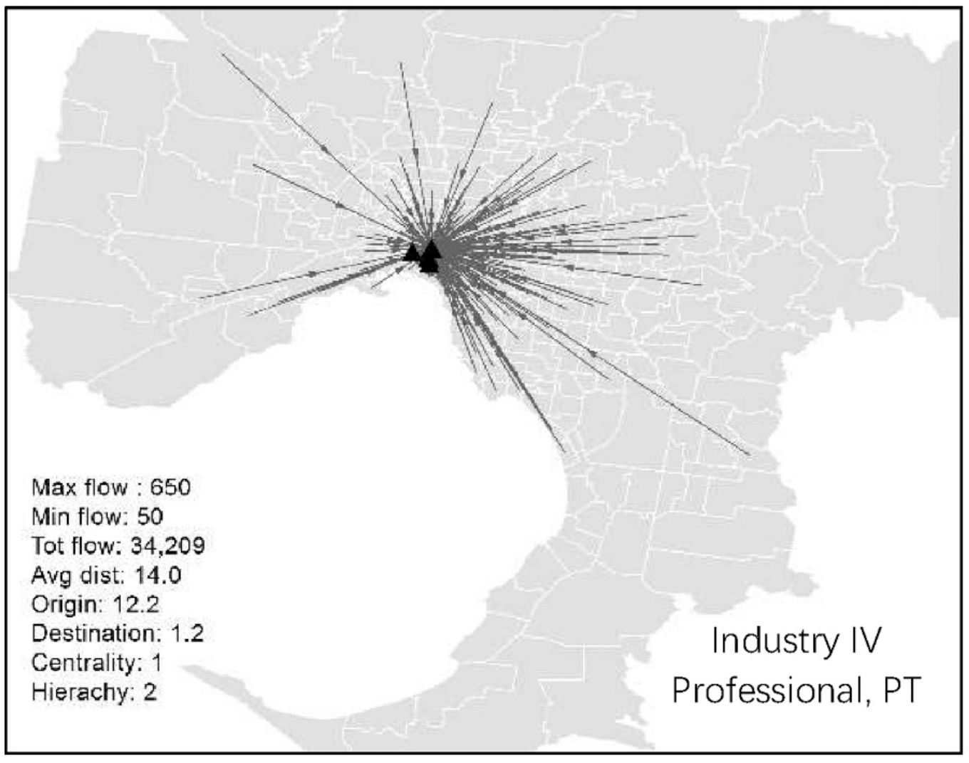 Public transport commuting patterns of professional scientific and financial workers. The authors