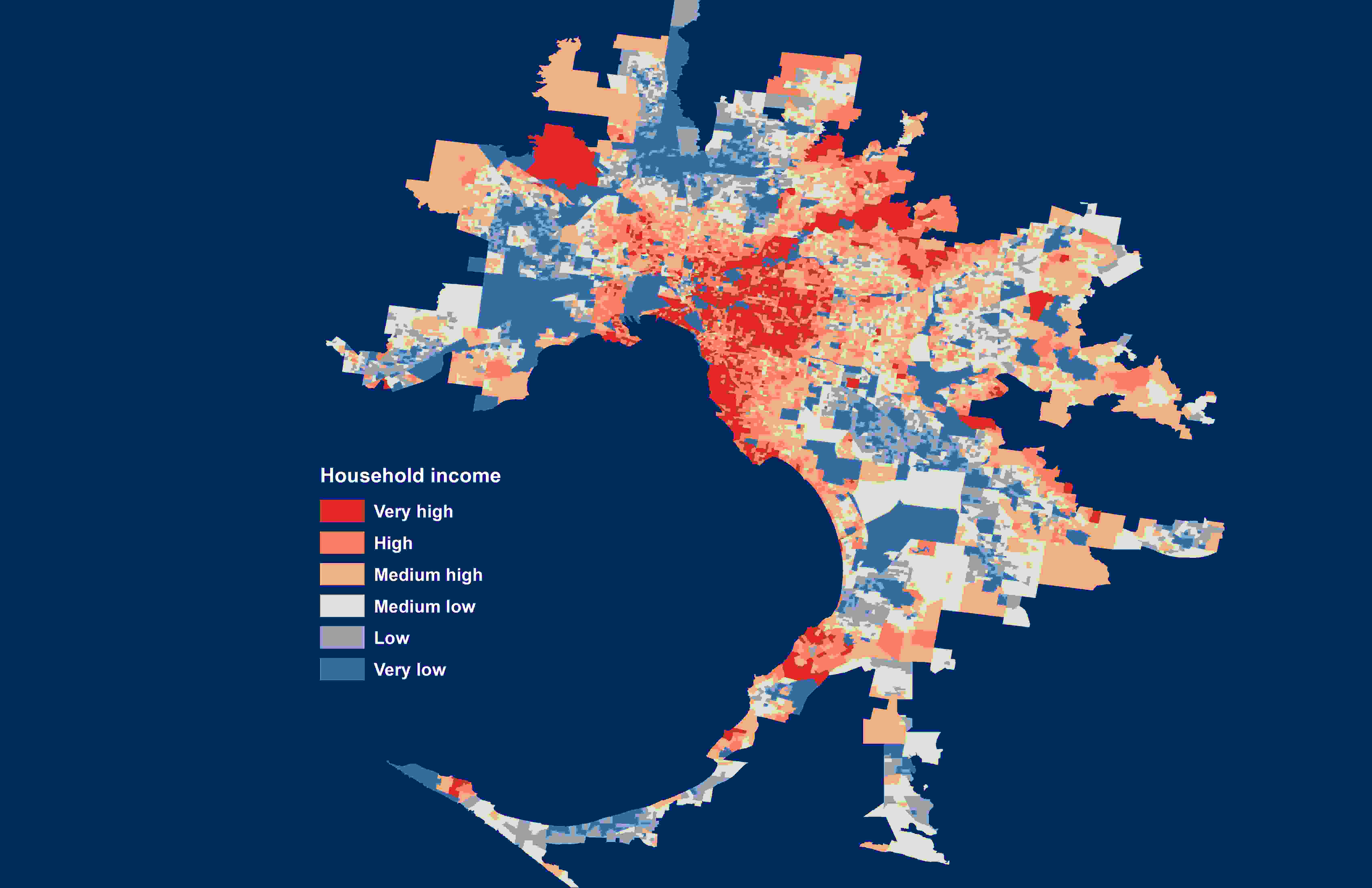 Melbourne by household weekly income, calculated using data from Australian Bureau of Statistics. The authors, ABS, CC BY