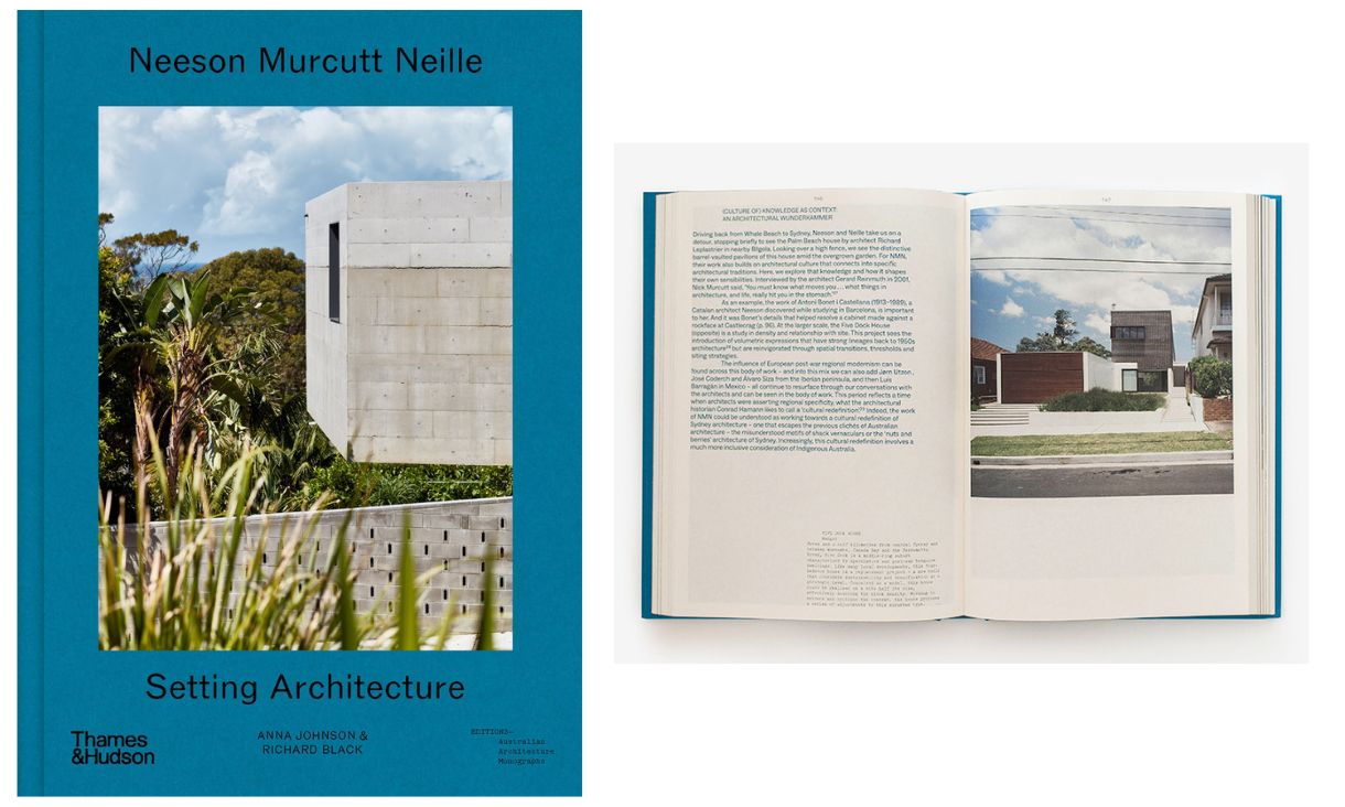 Two pictures side by side of architectural buildings. Extracts from Neeson Murcutt Neille