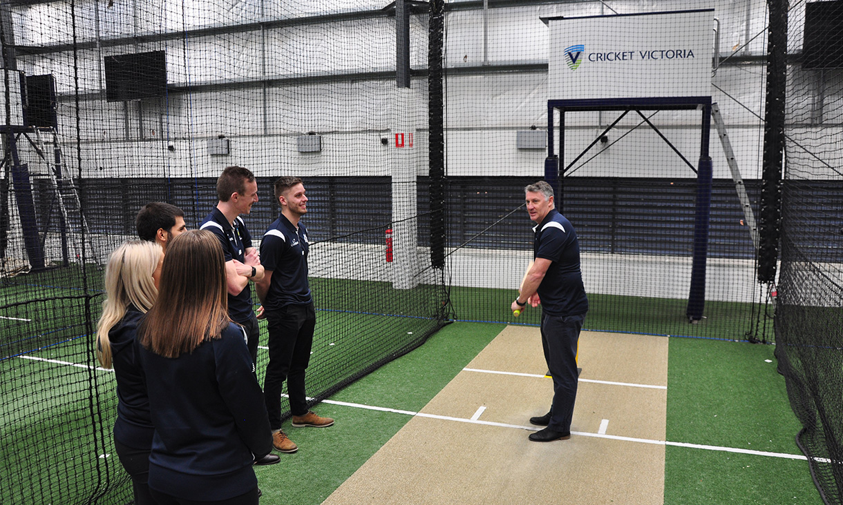 David Hussey, Head of Male Cricket, showing the state-of-the-art facility