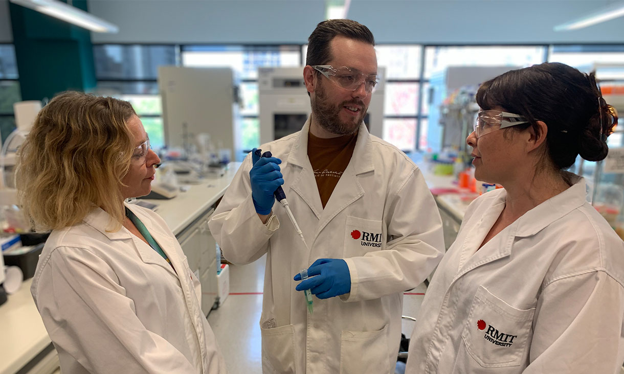 Dr Céline Valéry, Dr Jamie Strachan and Professor Charlotte Conn (left to right) in the RMIT team's lab. Credit: RMIT University