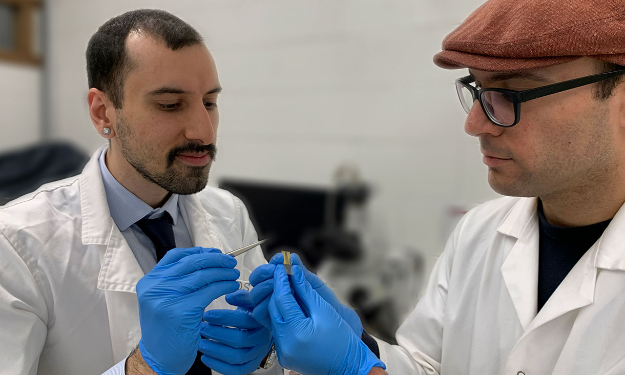 Mr Hossein Alijani, a PhD candidate, and Associate Professor Amgad Rezk with the team's rust-busting invention. Credit: RMIT University