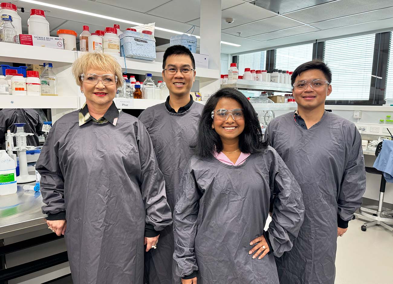 Distinguished Professor Elena Ivanova, Dr Phuc Le, Dr Tharushi Perera and Dr Peter Nguyen in the RMIT lab. Credit: RMIT.