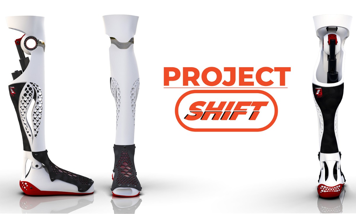 Three prosthetic legs with text "Project Shift"