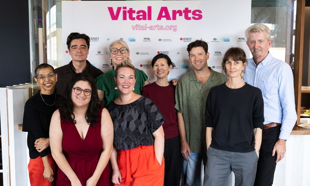 (L-R) Tim Marshall (DVC, College of DSC), Mojo Juju (VITAL ARTS trainer), and Naomi Stead (Interim ADVC, Engagement).