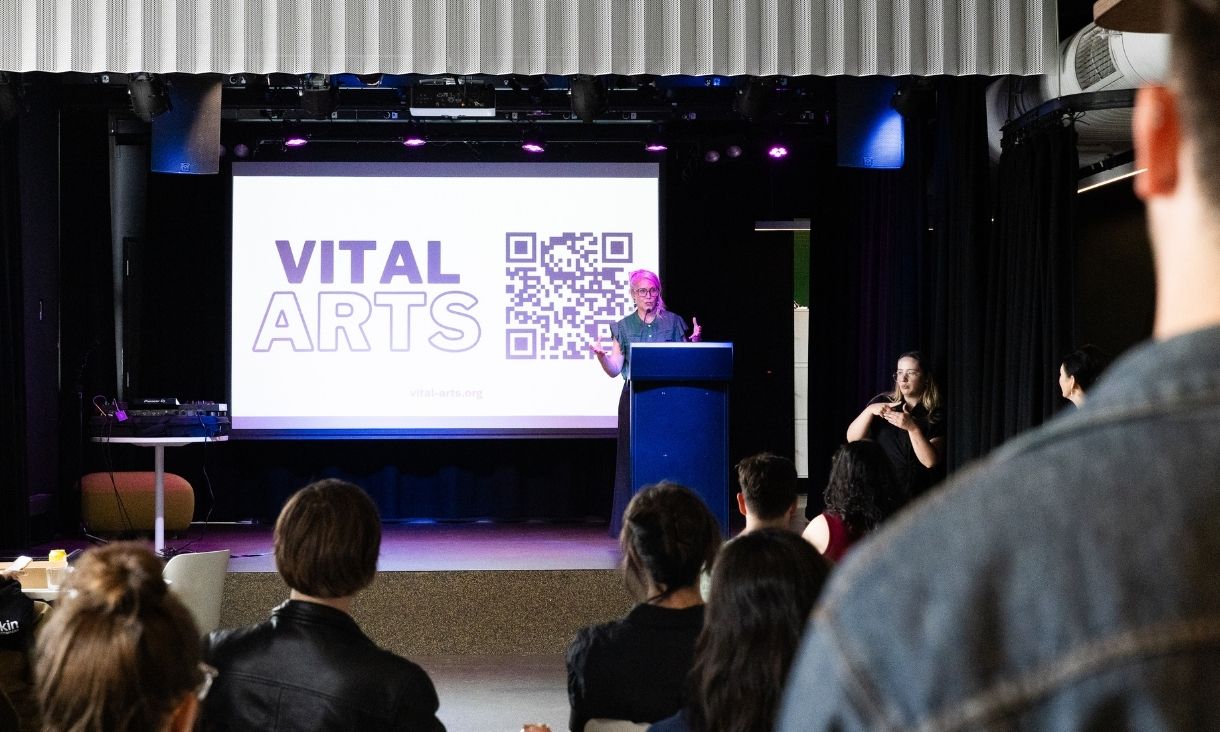 Professor Anna Hickey Moody, Project Lead, spoke at the launch event with assistance from an Auslan interpreter.