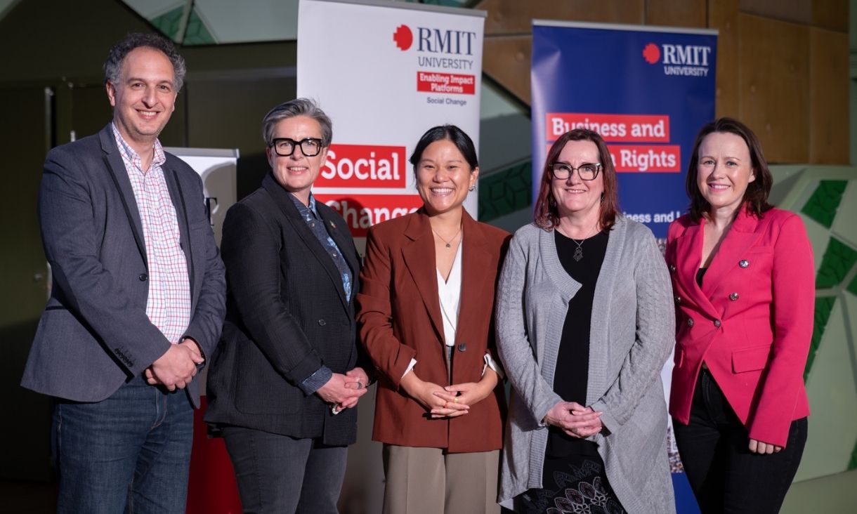 Group photo with Karen Hao in centre