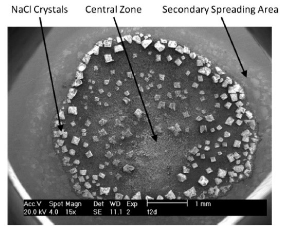 Corrosion products formed during the interaction of seawater droplets on zinc surface
