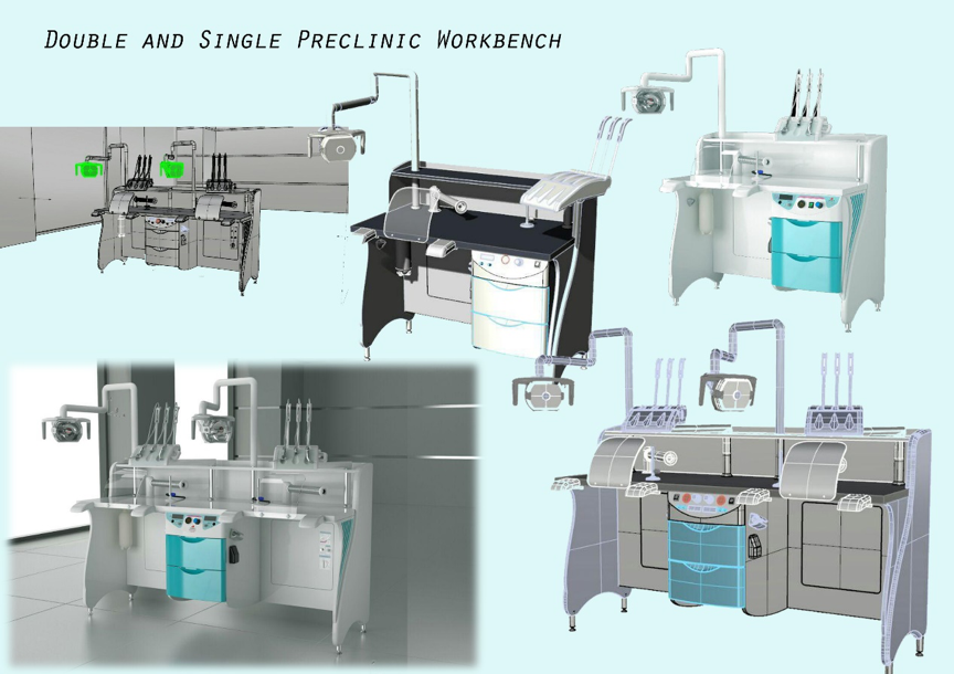 Figure 3: A preclinic workbench from design phase to manufacturing. This work was completed at Dentus Dental & Medical Equipment.