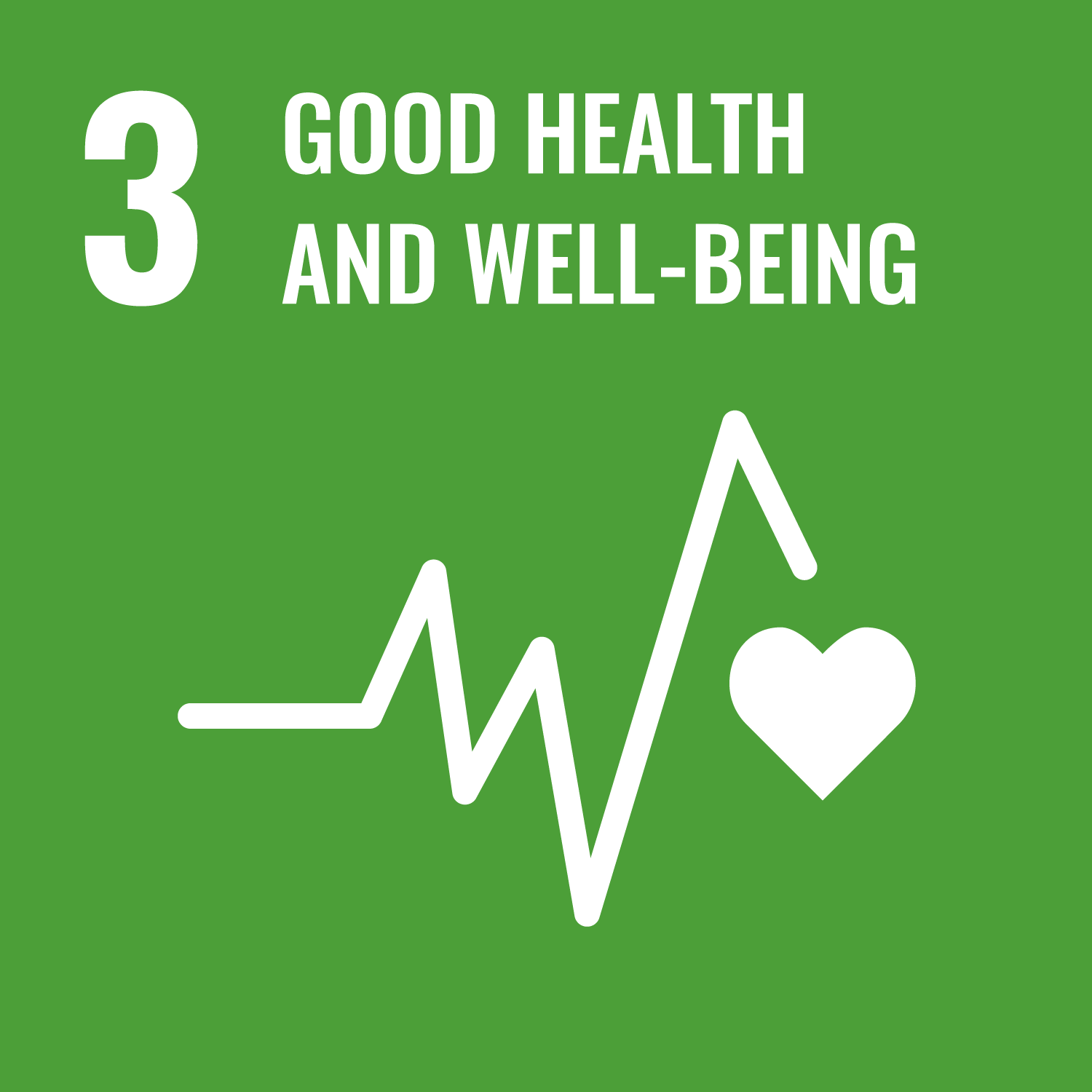 the phrase 3 good health and wellbeing in white on a green background