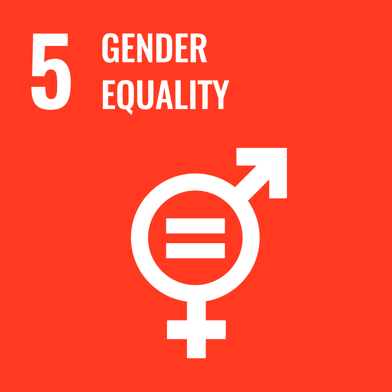 the phrase 5 gender equality in white on a red background